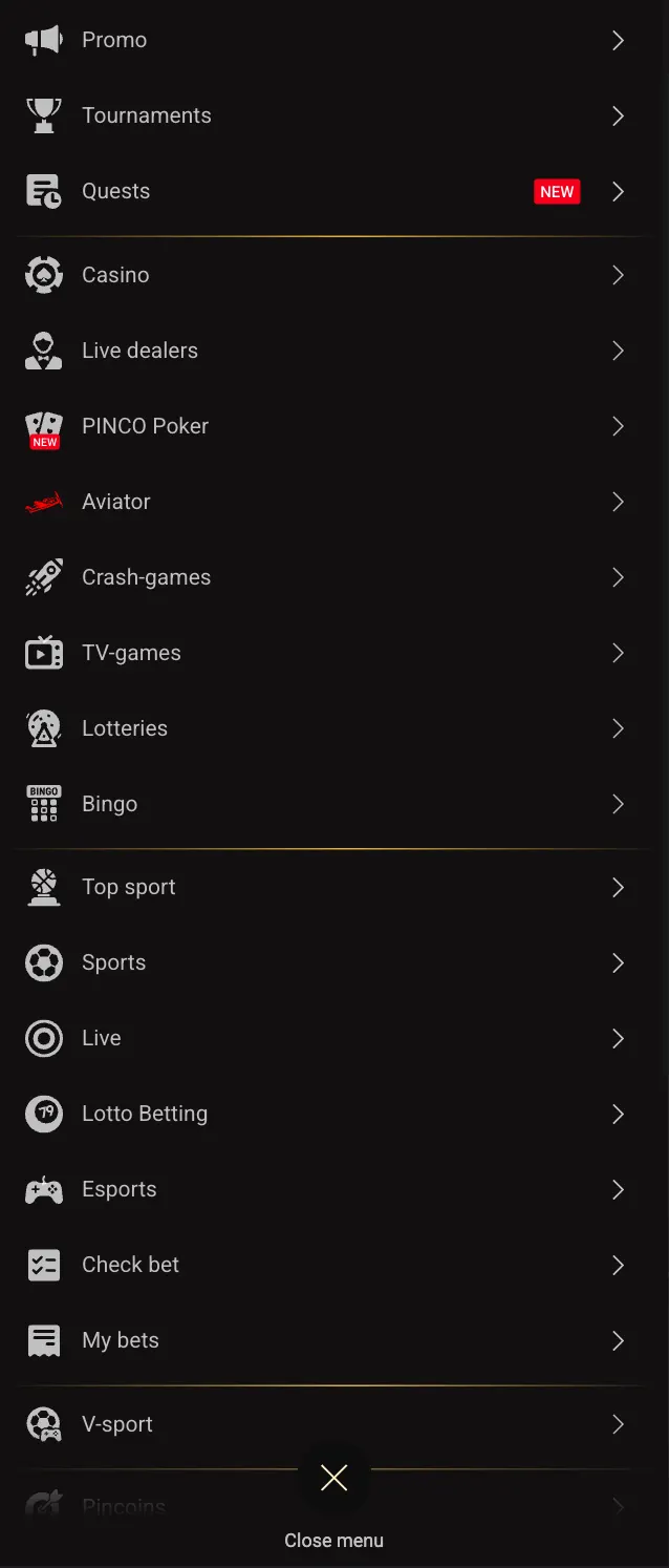 Mobile menu interface