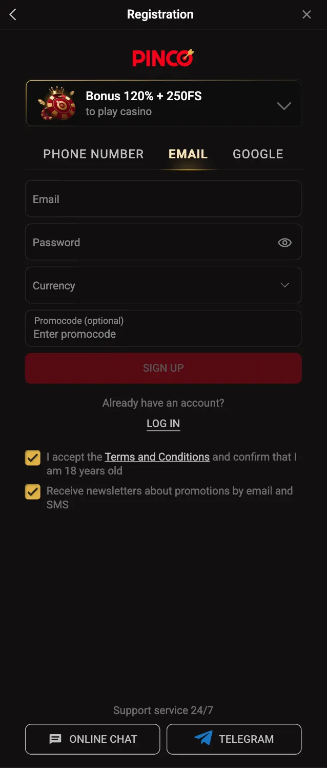 Registration account details step