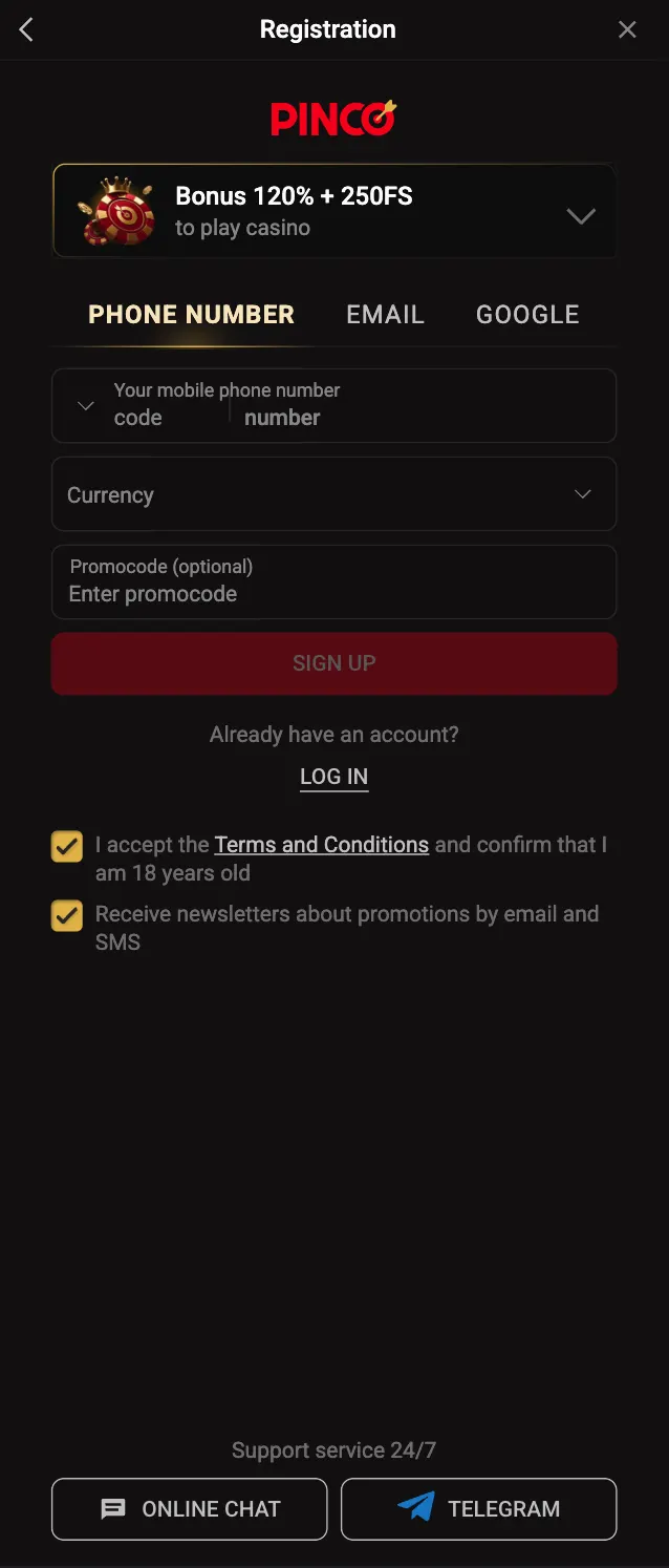 Registration entry screen