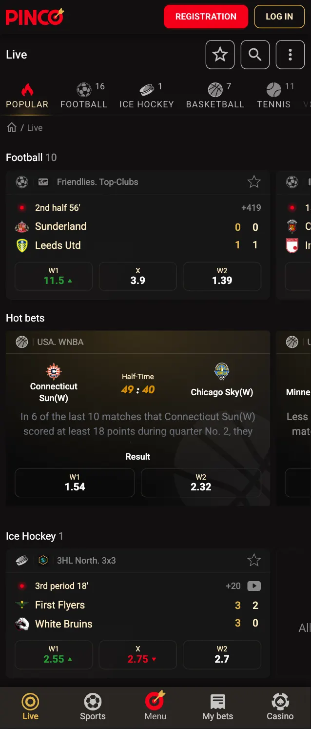 Sport game categories